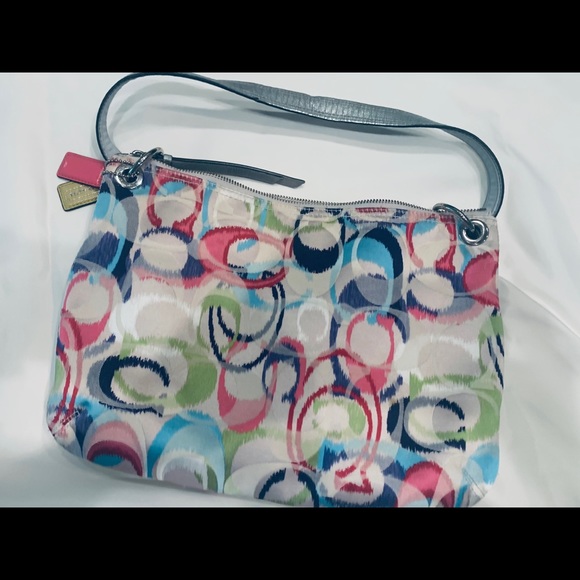 Multi Colored Preppy Coach shoulder purse - Picture 3 of 6